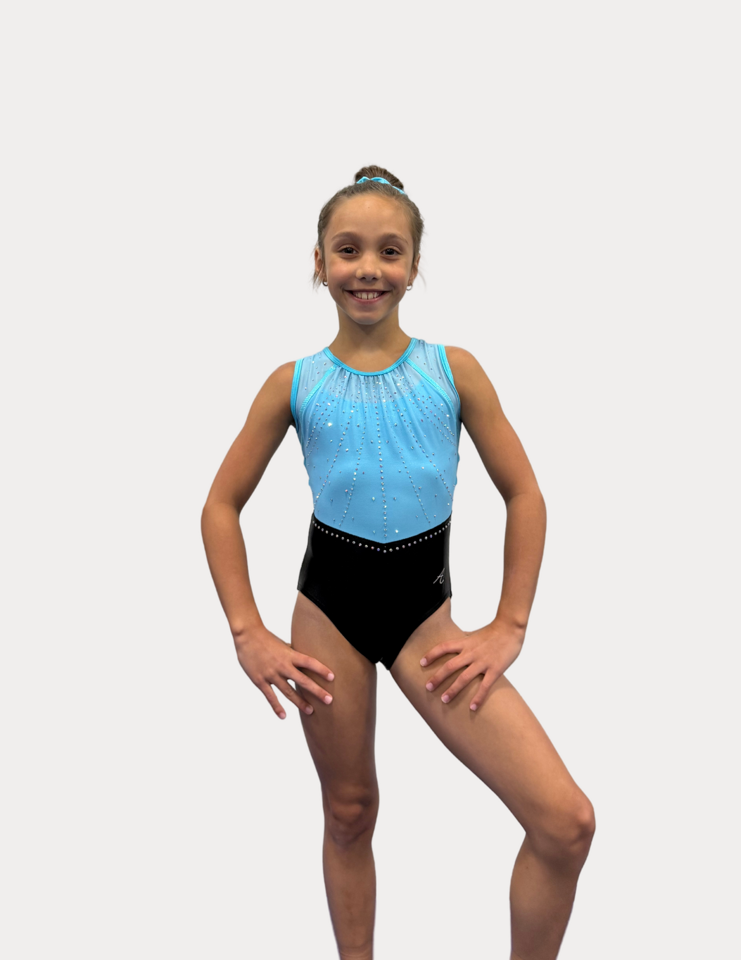 maillot gymnastique bleu noir fille femme