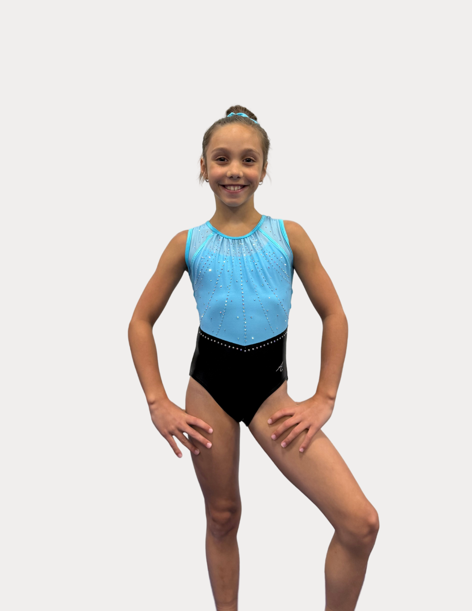 maillot gymnastique bleu noir fille femme